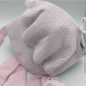 NWT Mud Pie Pink Seersucker Bonnet Prairie Baby Hat